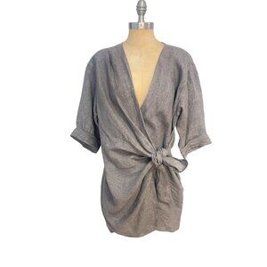 Phillip Lim 3.1 Grey Linen Mini Wrap Dress Size 4